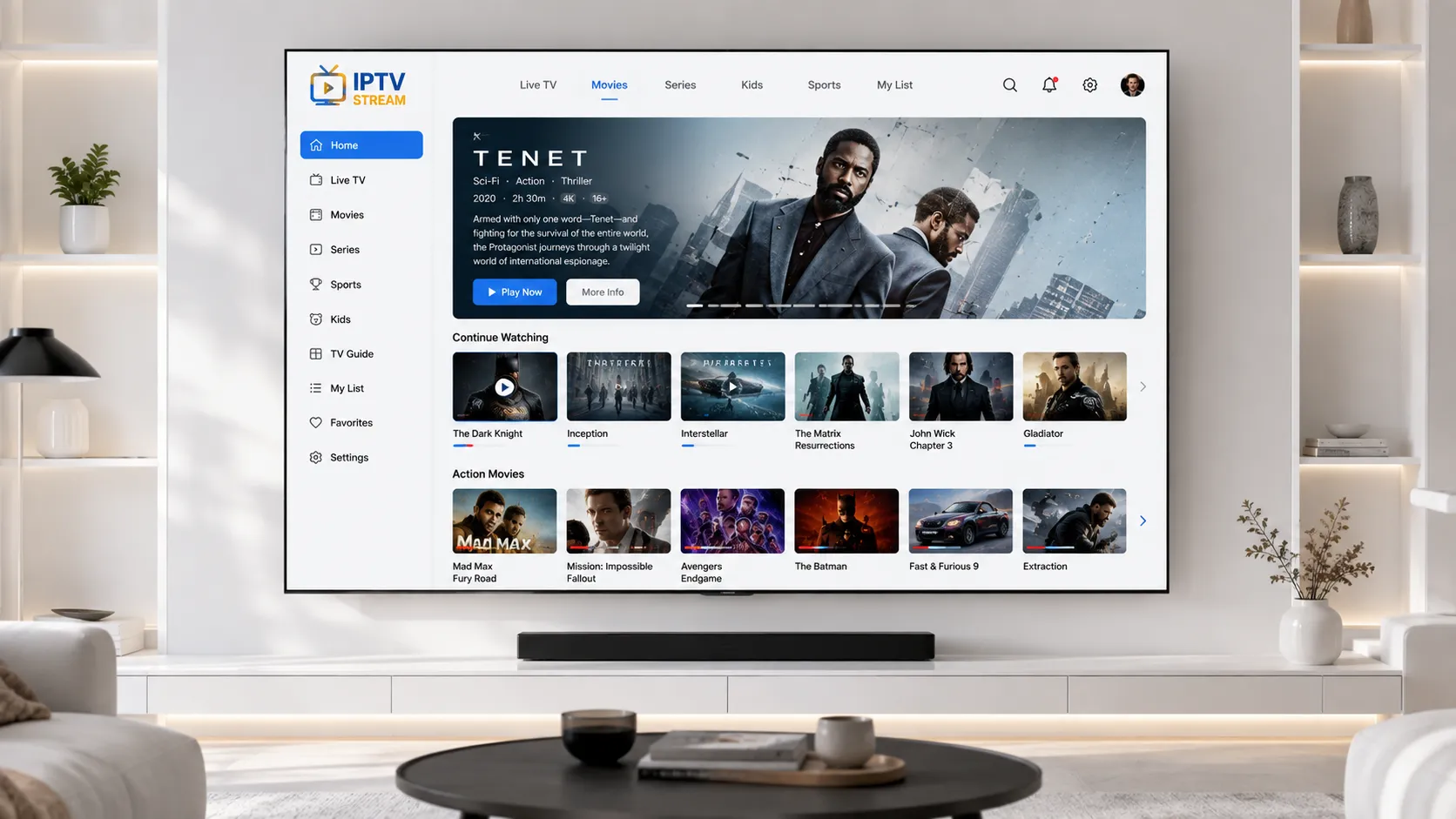 IPTV video on demand content library on a tablet and television screen